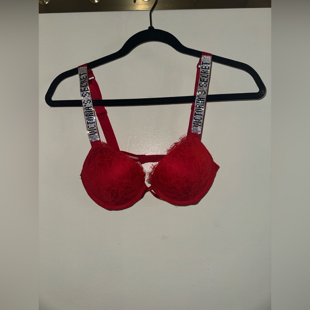 Victoria's Secret Red Lace Bra with Sparkling Straps
